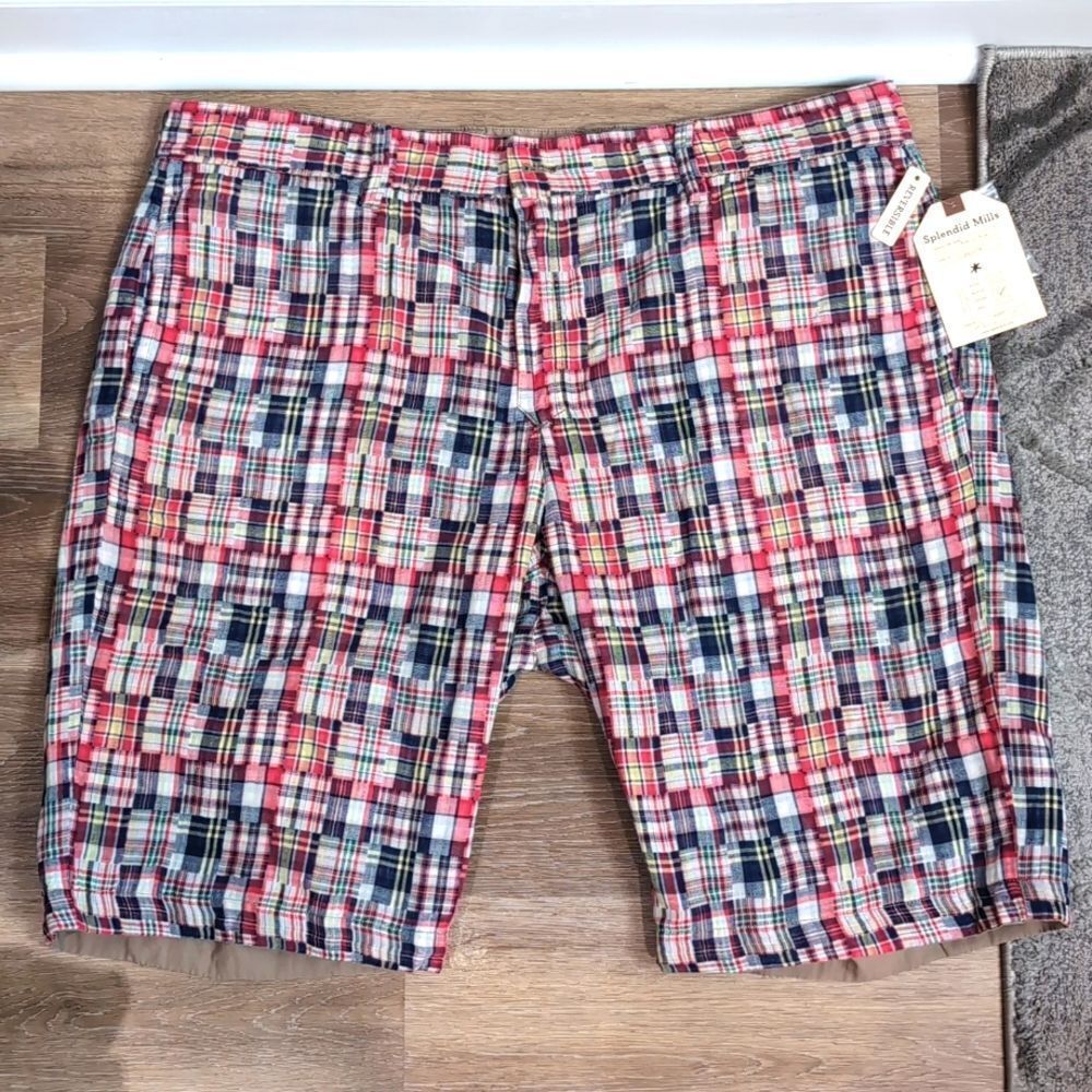 Splendid Mills Reversible Madras And Tan Shorts Sz 38 NWT